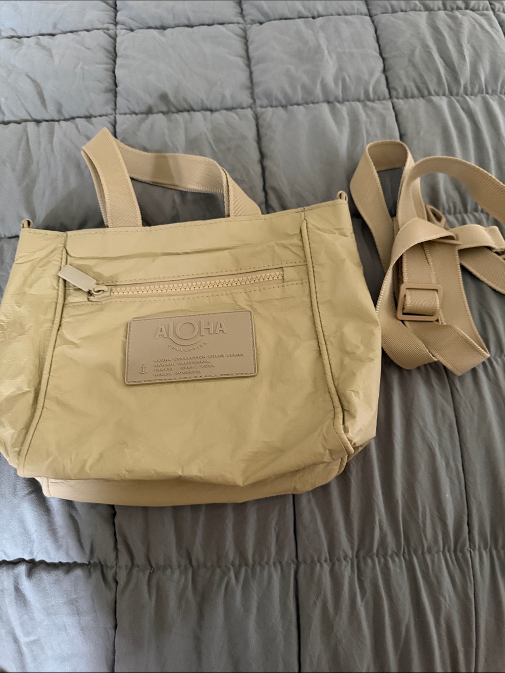 ALOHAS Tan Nylon Crossbody Bag with Adjustable Strap